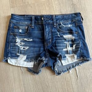 American eagle super stretch ripped denim shorts women size 4 in great condition
